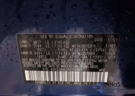 2024 Subaru Crosstrek Limited from USA, damaged, VIN 4S4GUHM60R3733947